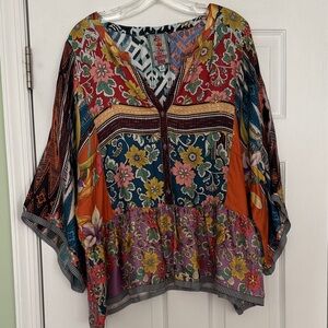 Johnny Was XXL, 100% silk Floral Multicolor Women's Top